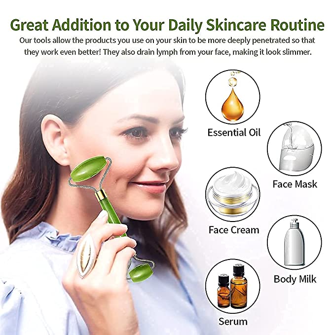Flfwlass Facial Massager Jade Roller & Gua Sha Stone