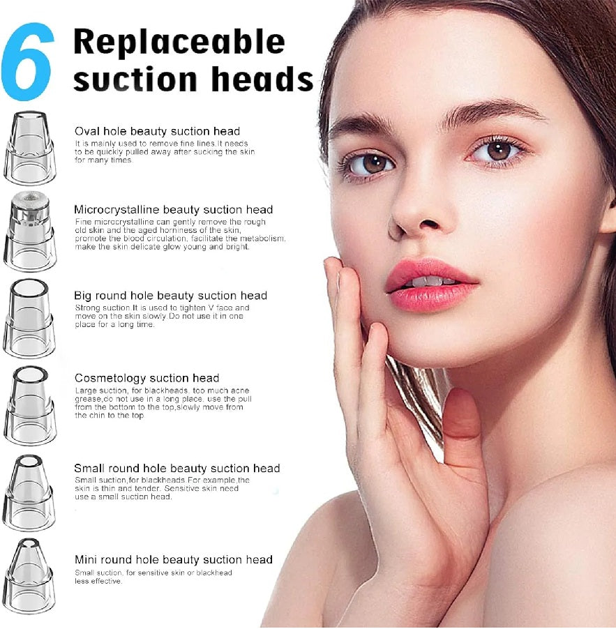 6 in 1 Blackhead Remover USB Rechargeable Derma Suction Blackhead Removal Machine