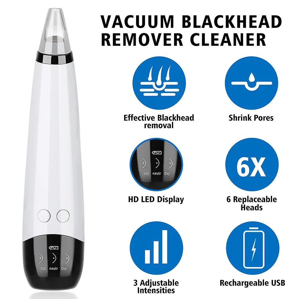 6 in 1 Blackhead Remover USB Rechargeable Derma Suction Blackhead Removal Machine