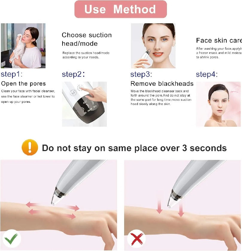 6 in 1 Blackhead Remover USB Rechargeable Derma Suction Blackhead Removal Machine