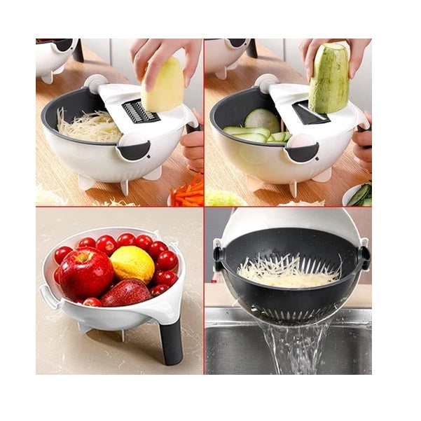 Rotatable Multifunctional Wet Basket Vegetable Cutter Slicer Drainer With Handle, All-In-One Chopper Strainer Rotate The Vegetable Cutter Slicer