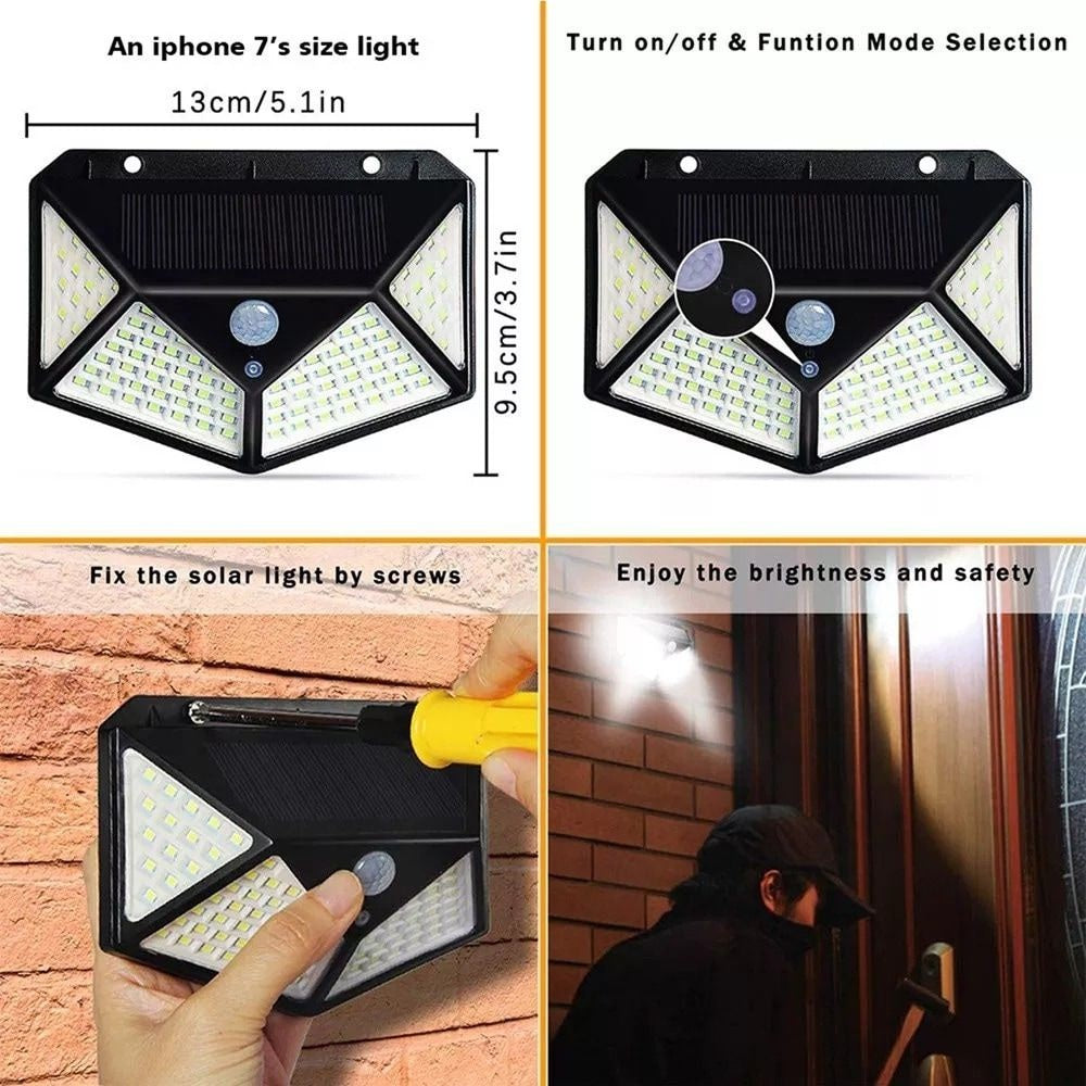 100 LED 4 Surface Solar Light 3 Modes 120 Degree PIR Motion Sensor Outdoor Water