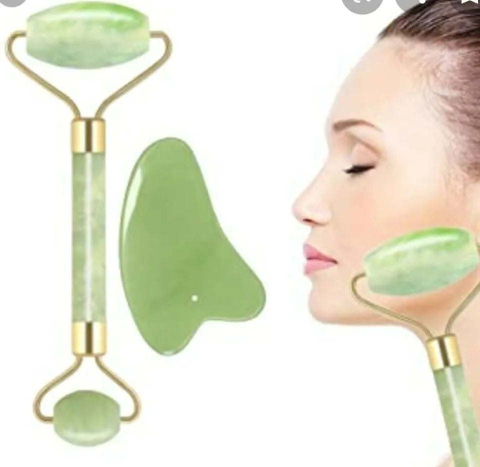 Flfwlass Facial Massager Jade Roller & Gua Sha Stone