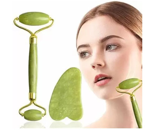 Flfwlass Facial Massager Jade Roller & Gua Sha Stone